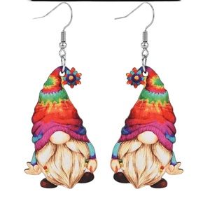 Colorful Winter Gnome Wooden Drop Earrings